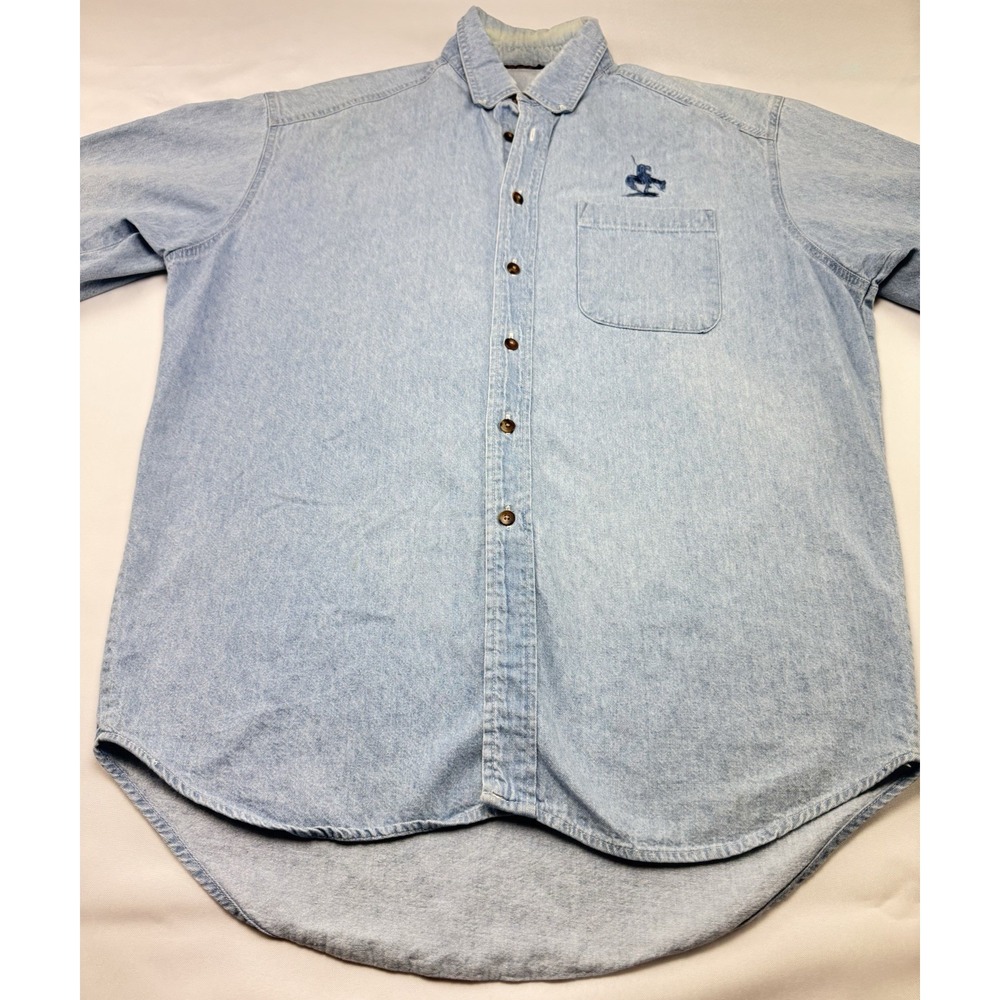 Vintage Denim Button Up Shirt Mens Large Dreamcatcher Western Embroidered Blue